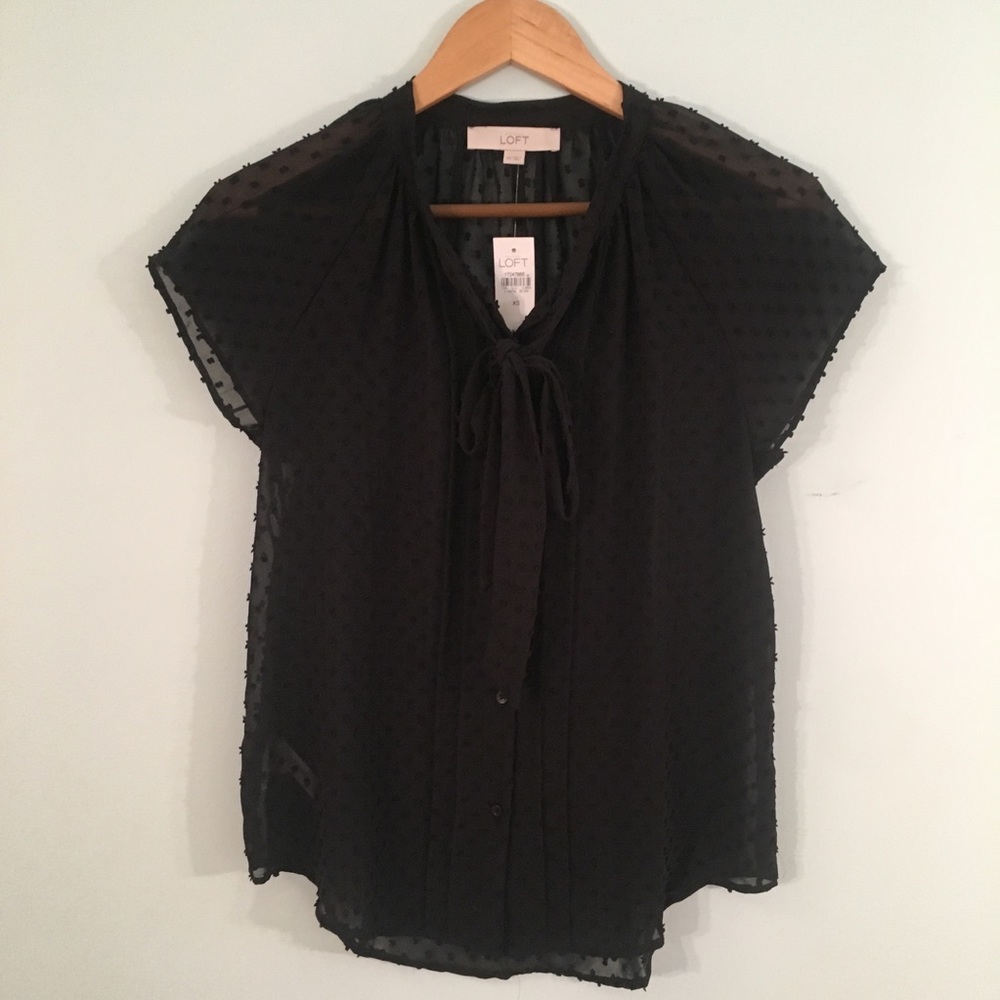 LOFT Swiss Dot Tie Front Blouse